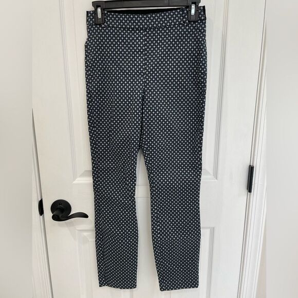 H&M Blue White Small Print Elastic Waist Skinny Pants Women’s Size S - Picture 1 of 6